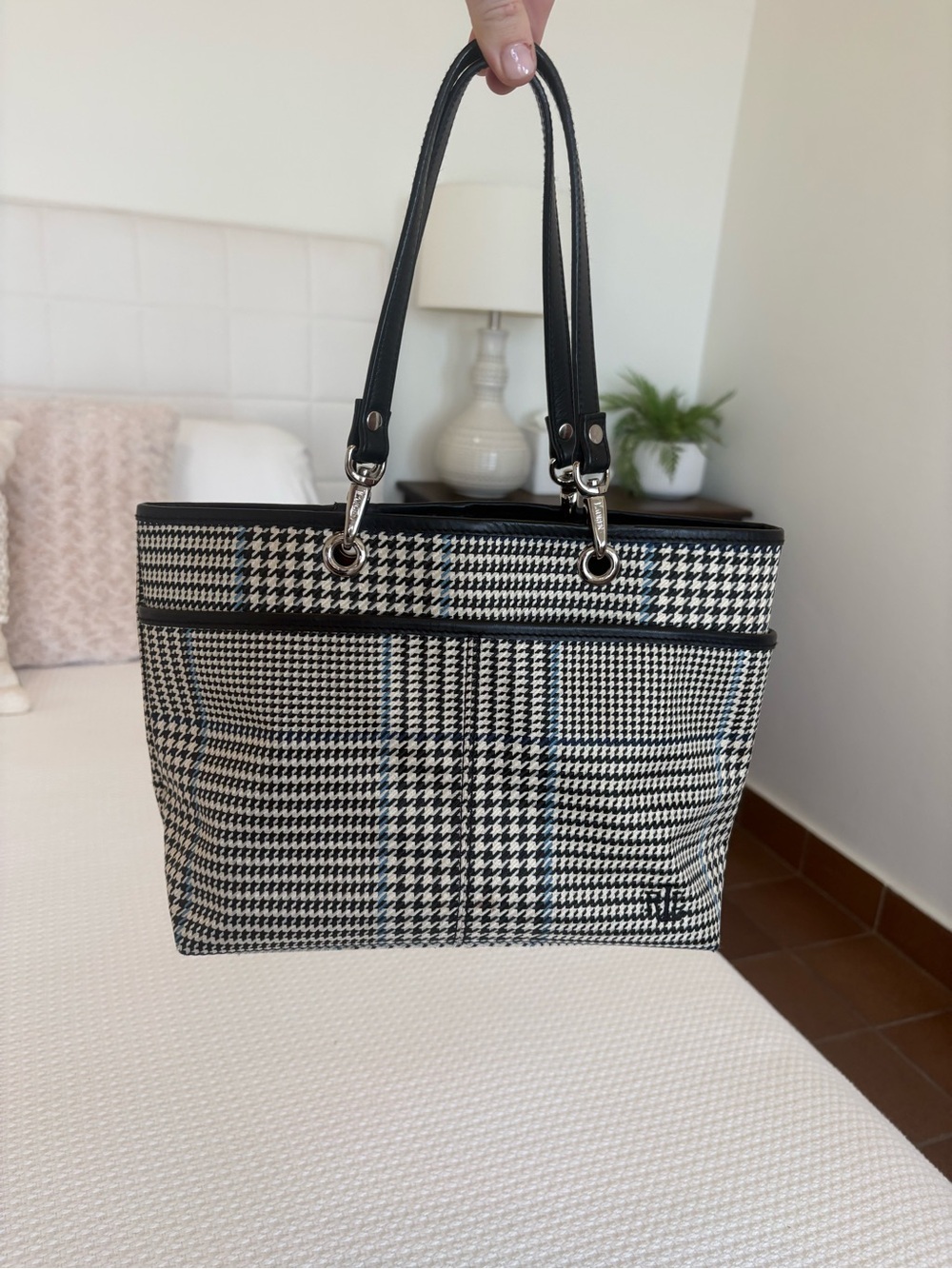 Ralph Lauren Black & White Houndstooth Mini Tote Shoulder Bag